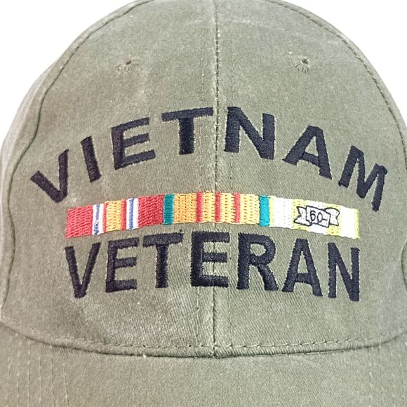 Vietnam Veteran Hat Green Embroidered Military Ball Cap Strapback 6 Panel - Picture 3 of 8
